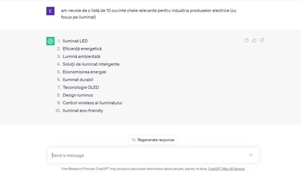 chatgpt cuvinte cheie