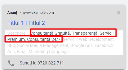 extensie info suplimentare google ads