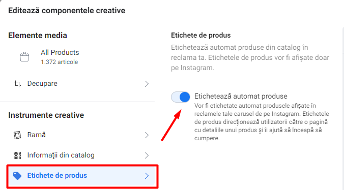 etichete de produse facebook ads