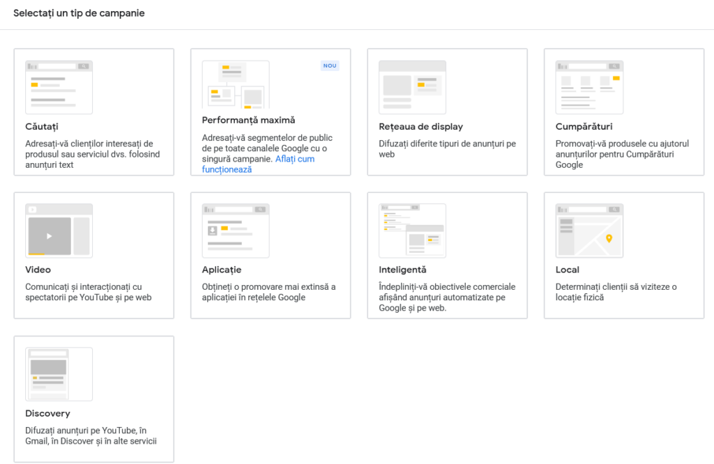 tipuri de campanii de promovare in google