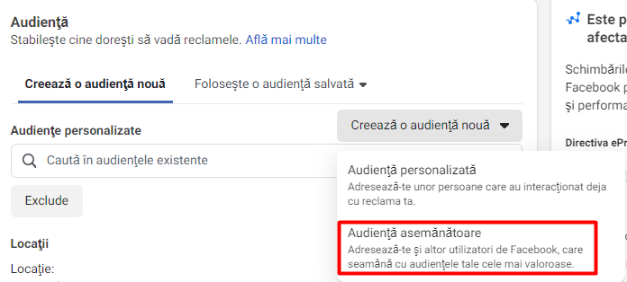 audiente in facebook ads