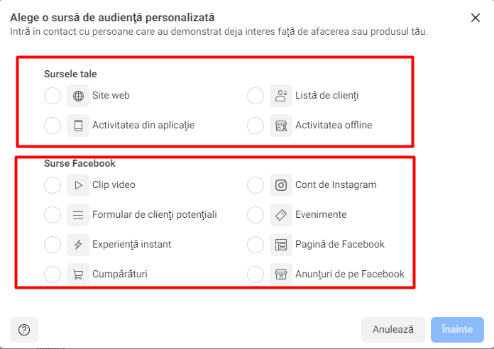 audienta personalizata facebook ads