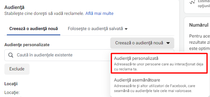 setarea unei audiente